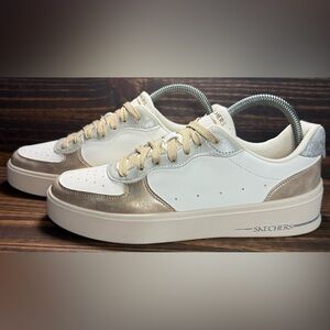 Skechers Hiland Women’s Size 7.5 Shoes Soft Metal Athletic Sneakers